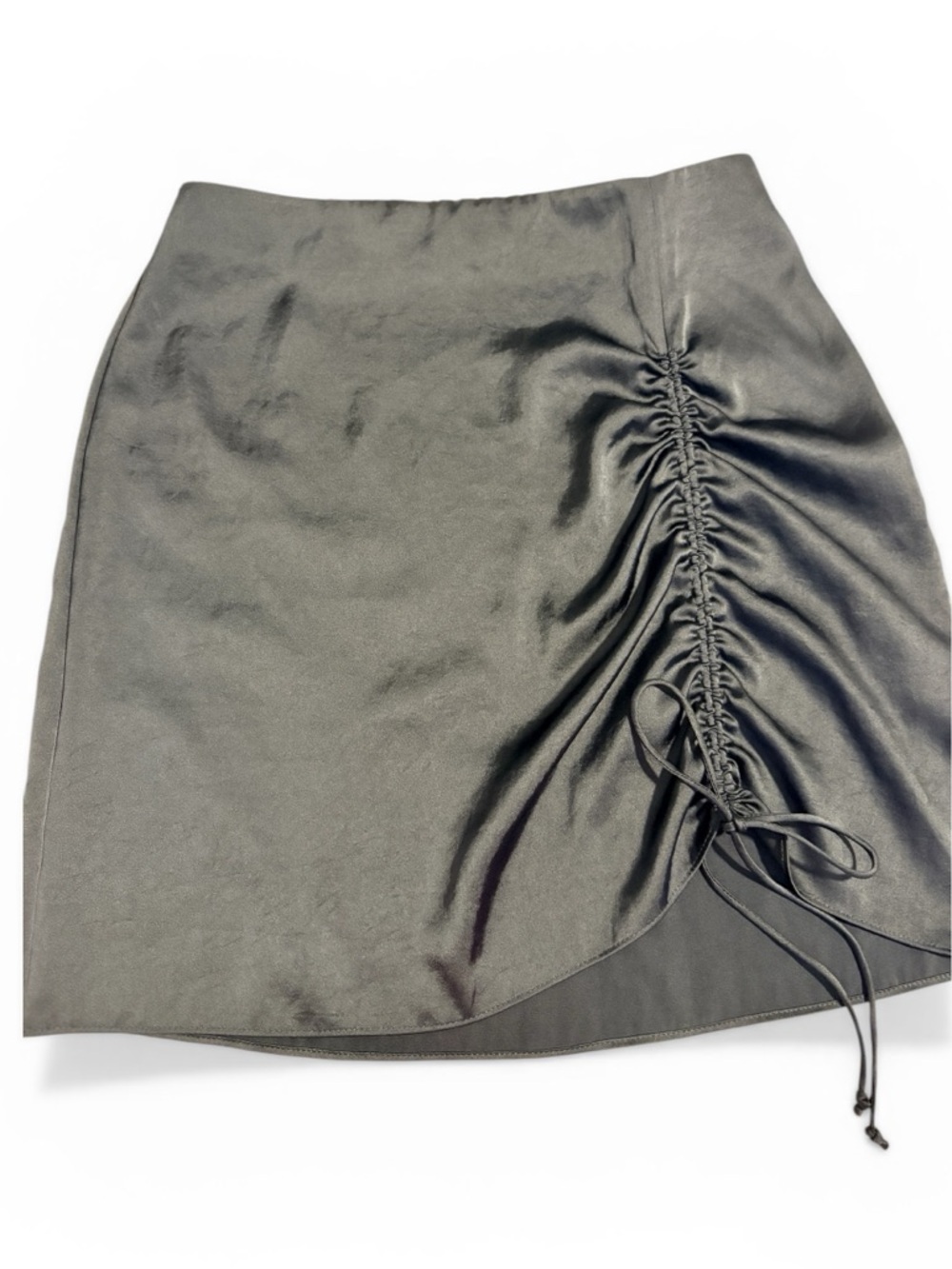 Wilfred Aritzia Black Satin Ruched Side Tie Mini Skirt Size 4